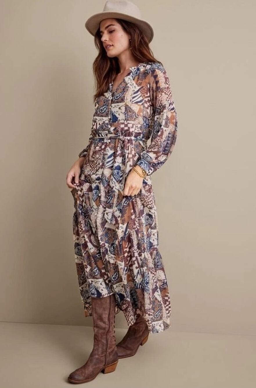 Soft Surroundings Hailey Patchwork Paisley Boho Maxi Dress Duster Boho Western